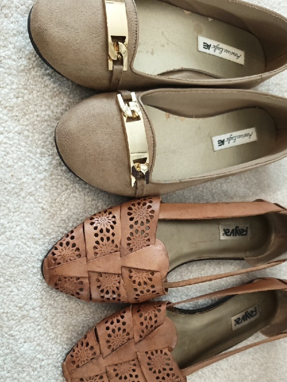 Set of 2 - AmerEagle 8 Tan  Loafers w/ Gold  & FAYVA Chestnut Leather Flats 8.5 - Picture 10 of 12
